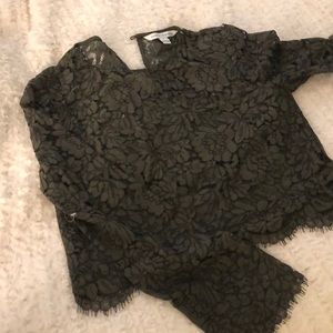 DVF olive green lace top